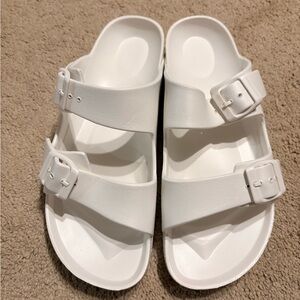 White Adjustable Two-Strap Buckle Sandals – Women’s Size 8